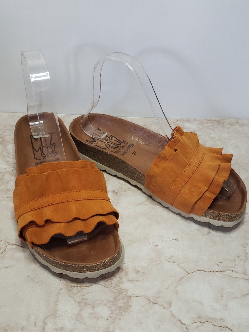 Miz Mooz Women’s Ruffled Slide Sandals in Mustard Orange Size 37